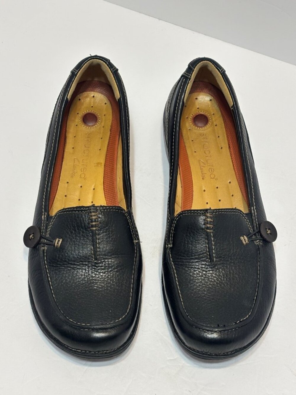 structured CLARKS 87570 Walking Shoes BLACK LEATHER Sz 10M Flats SLIP-ON LOAFERS - Picture 14 of 15